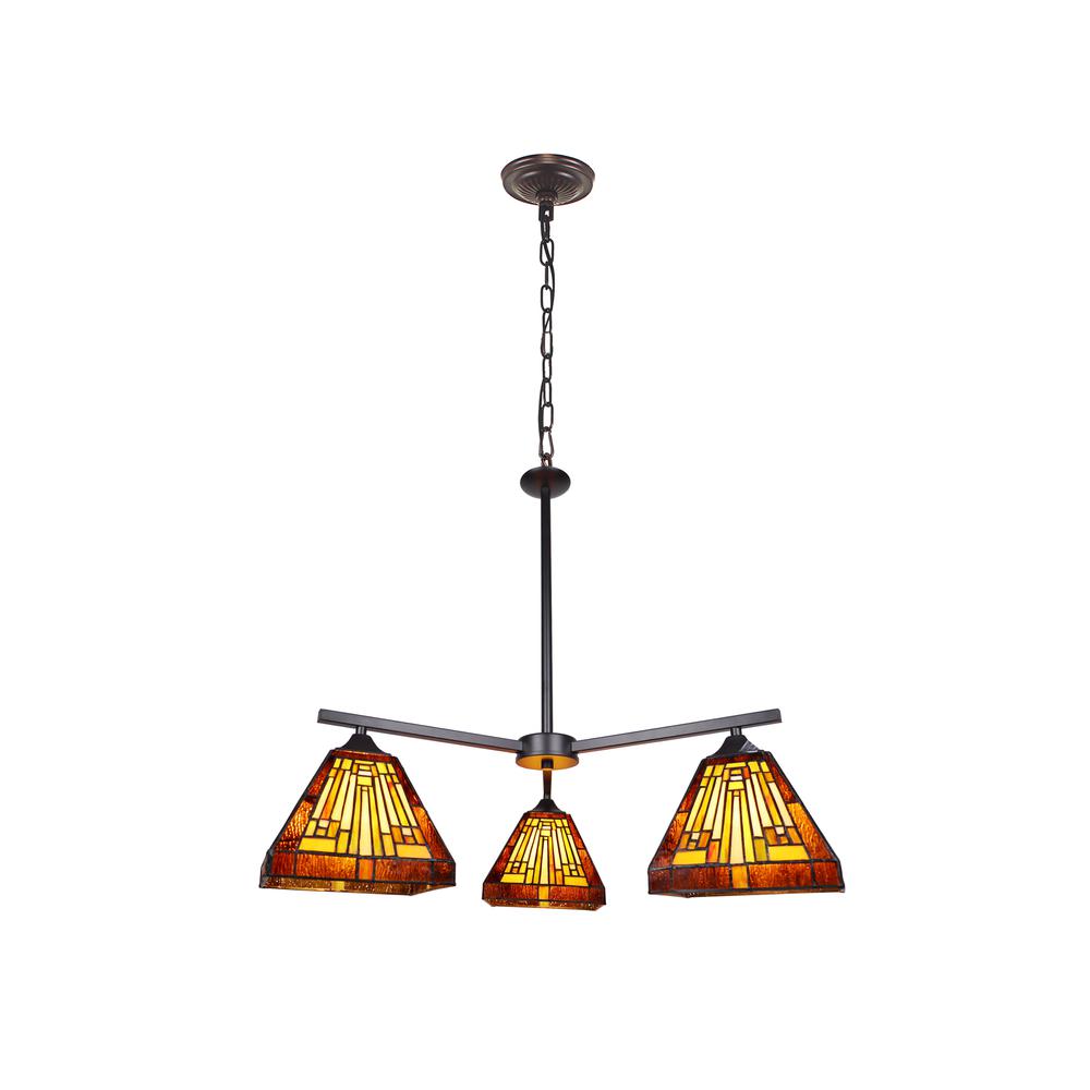 CHLOE Lighting INNES Mission Tiffany-Style Blackish Bronze 3 Light Mini Chandelier 27" Wide. Picture 4
