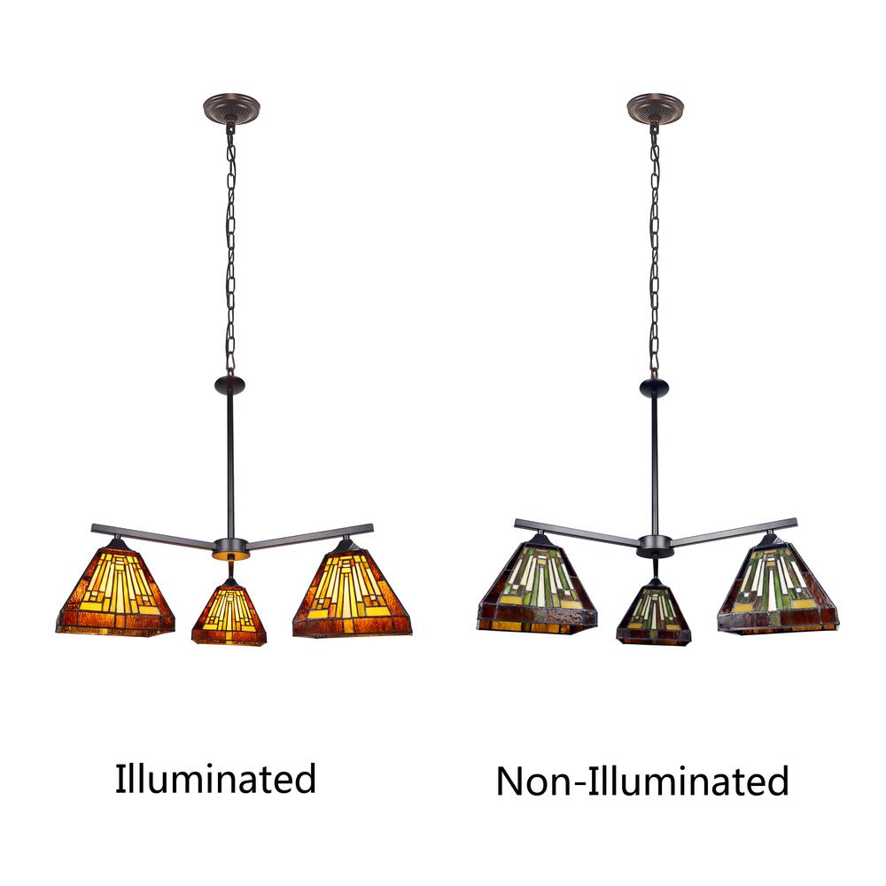 CHLOE Lighting INNES Mission Tiffany-Style Blackish Bronze 3 Light Mini Chandelier 27" Wide. Picture 5