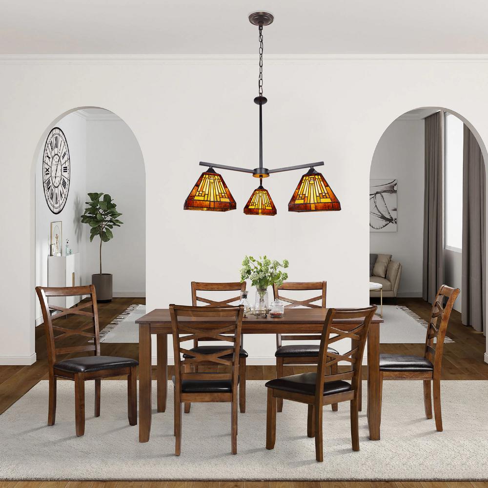 CHLOE Lighting INNES Mission Tiffany-Style Blackish Bronze 3 Light Mini Chandelier 27" Wide. Picture 6