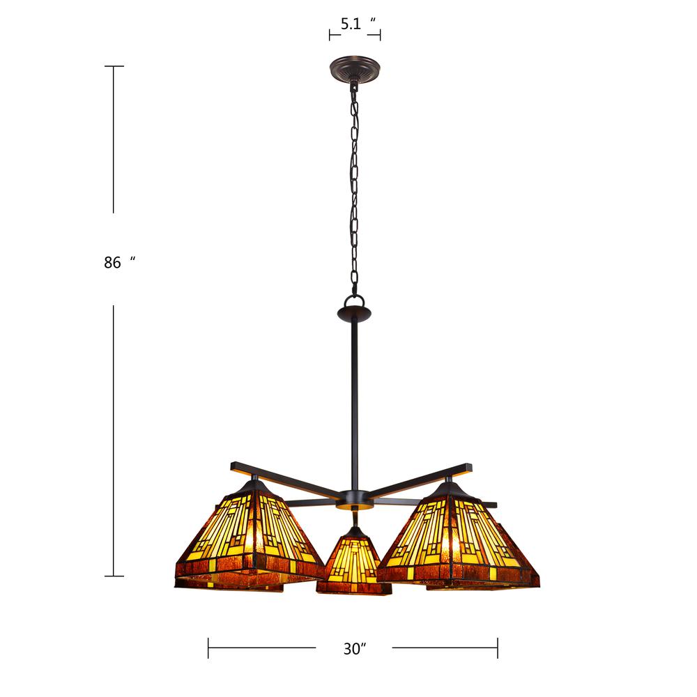 CHLOE Lighting INNES Mission Tiffany-Style Blackish Bronze 5 Light Large Chandelier 30" Wide. Picture 7