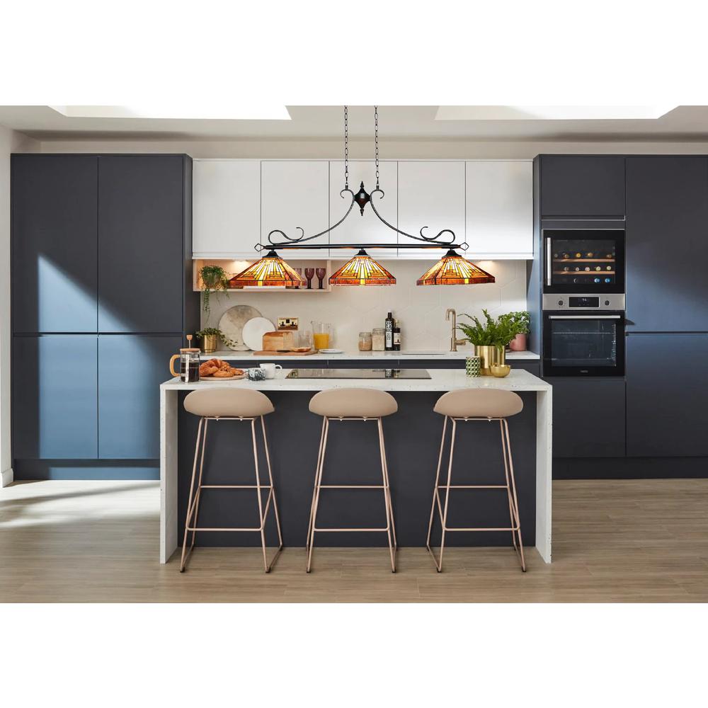 CHLOE Lighting INNES Mission Tiffany-Style Blackish Bronze 3 Light Island Pendant 47 " Wide. Picture 6