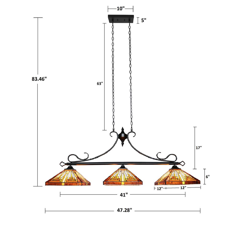 CHLOE Lighting INNES Mission Tiffany-Style Blackish Bronze 3 Light Island Pendant 47 " Wide. Picture 7
