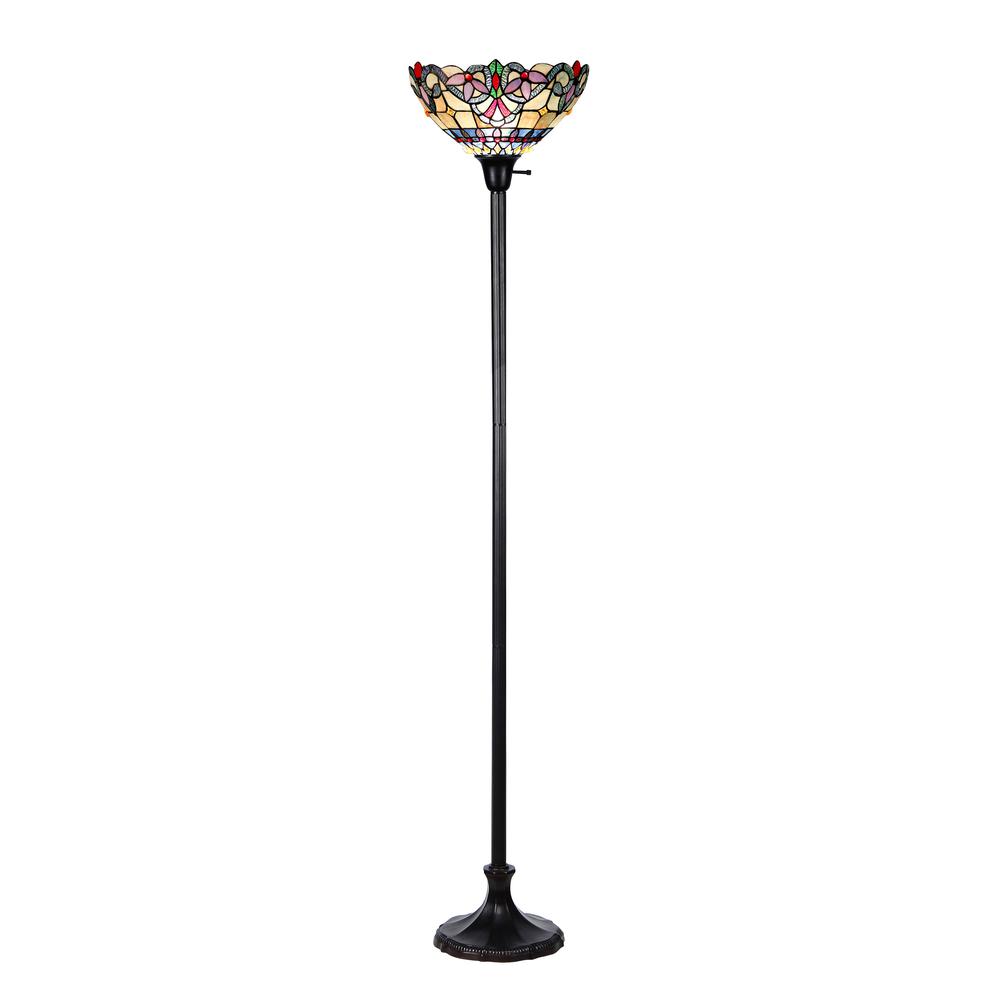 GRENVILLE Tiffany-style 1 Light Victorian Torchiere Floor Lamp 14" Shade. Picture 1