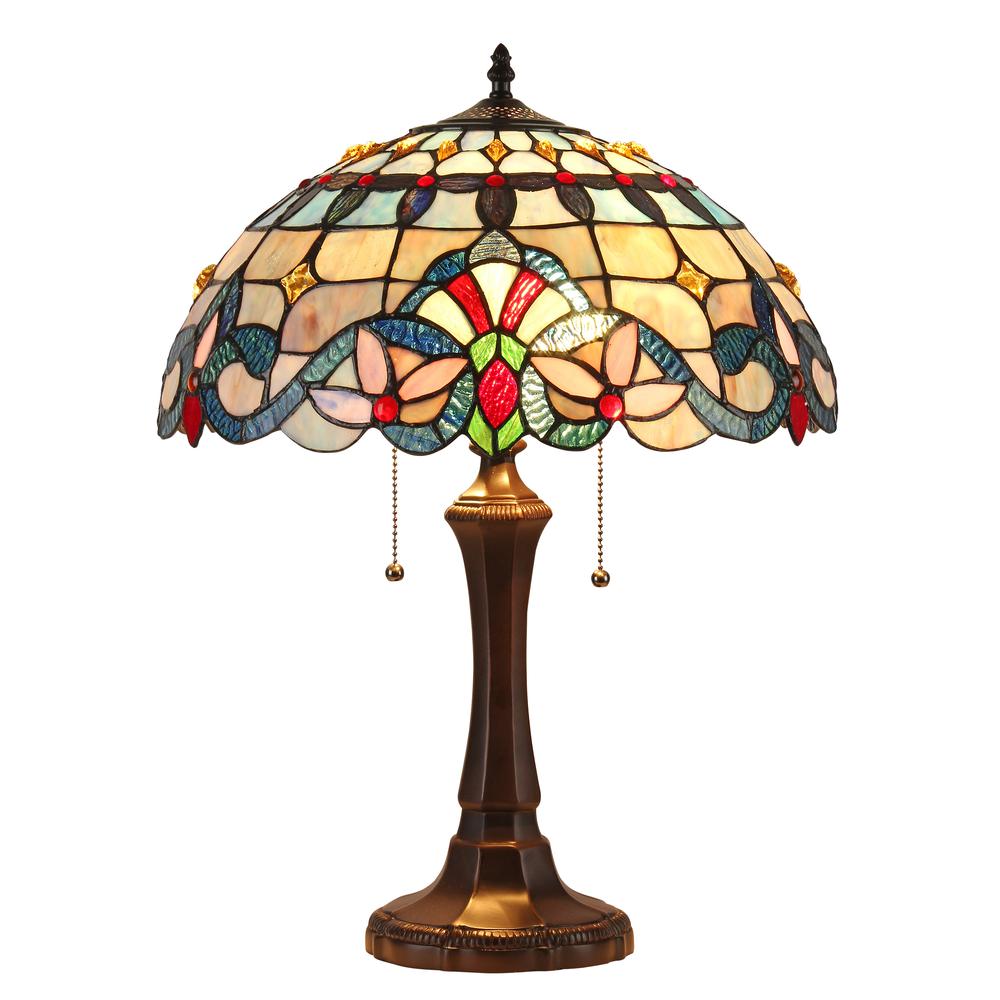 GRENVILLE Tiffany-style 2 Light Victorian Table Lamp 16" Shade. Picture 1