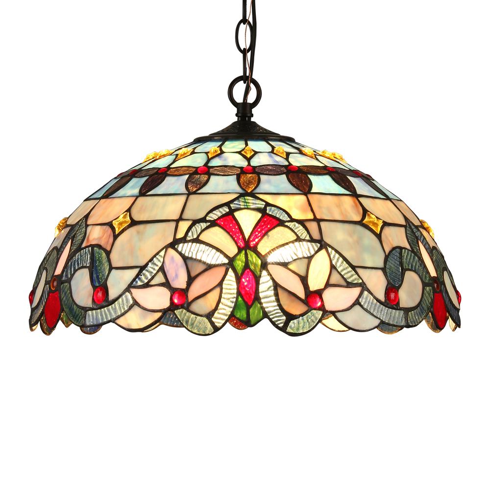 GRENVILLE Tiffany-style 2 Light Victorian Ceiling Pendant Fixture 18" Shade. Picture 1
