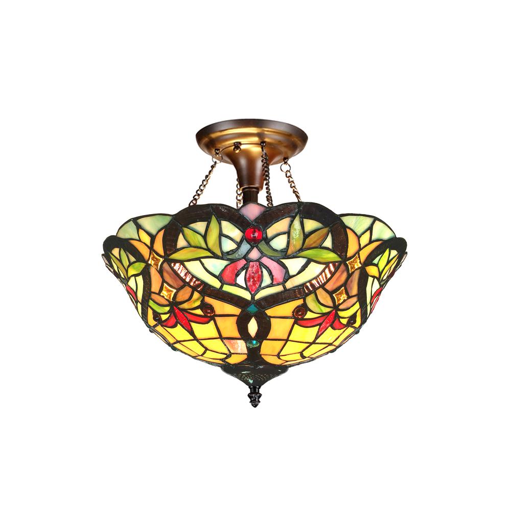 BERTRAM Tiffany-style 2 Light Victorian Semi-flush Pendant 16" Shade. Picture 1