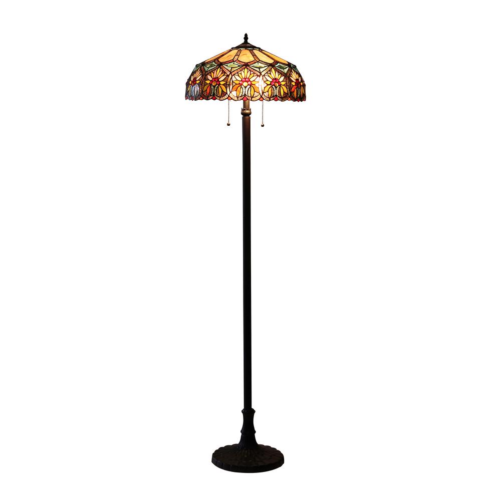 SUNNY Tiffany-style 2 Light Floral Floor Lamp 18" Shade. Picture 1