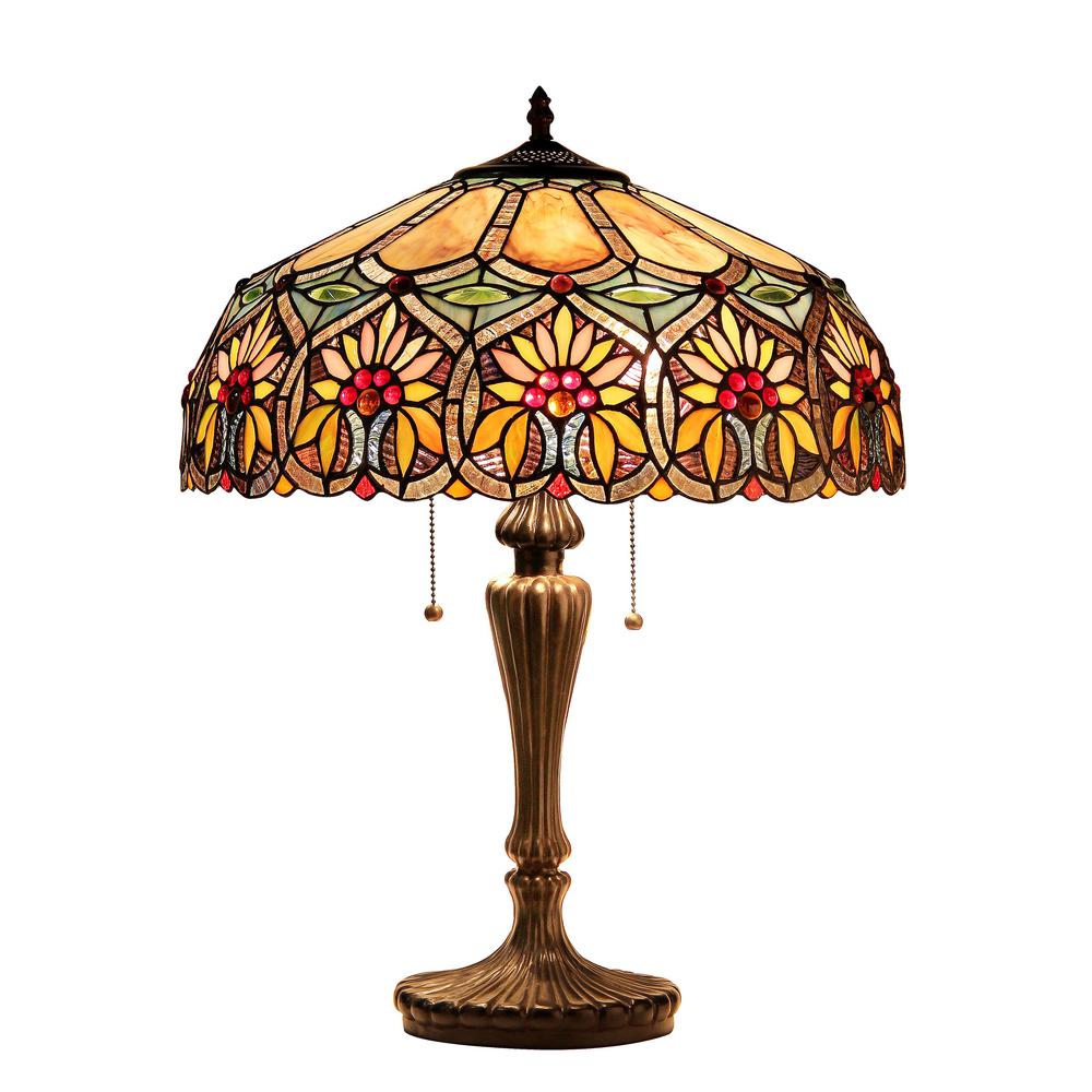 SUNNY Tiffany-style 2 Light Floral Table Lamp 18" Shade. Picture 1