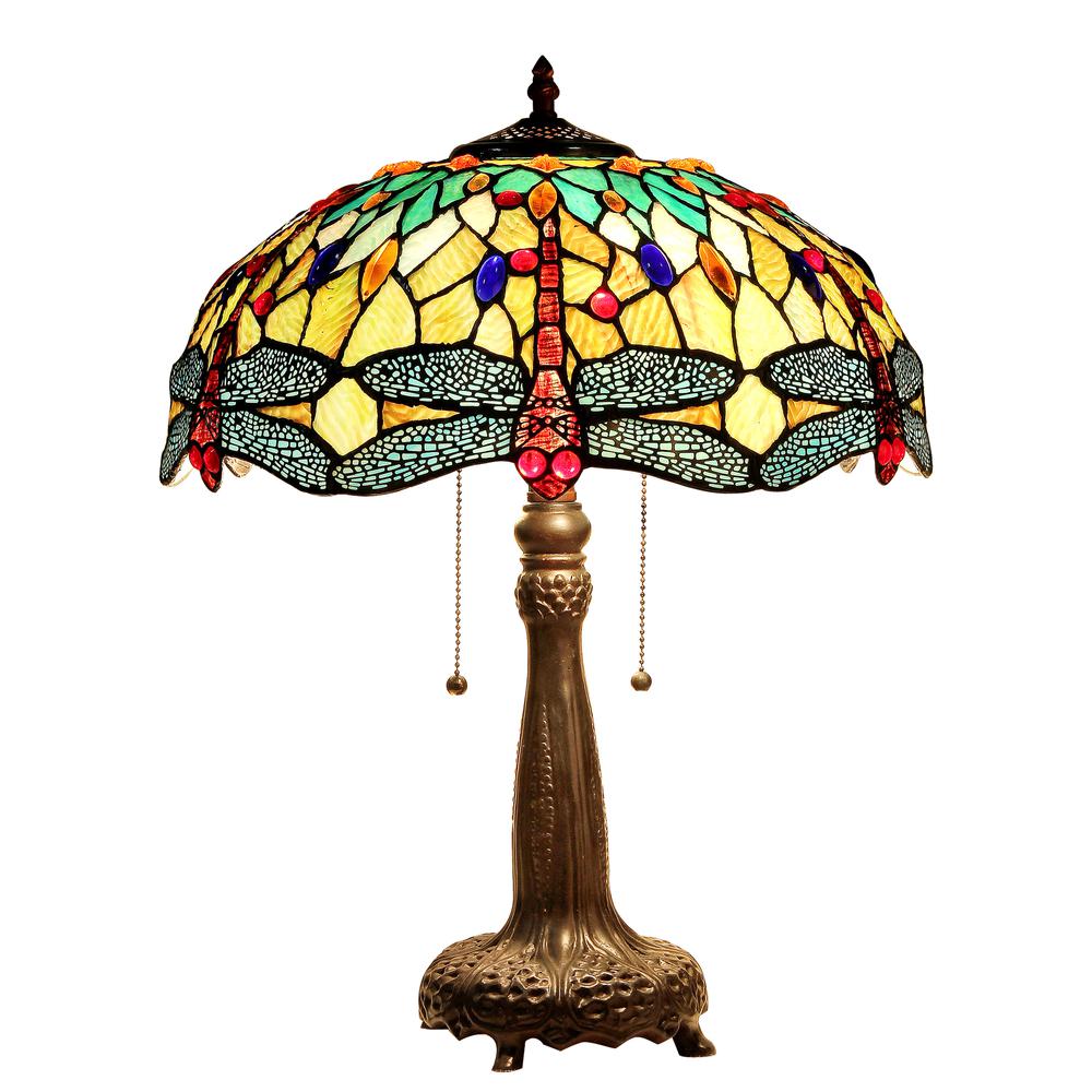 EMPRESS Tiffany-style Dragonfly 2 Light Table Lamp 18" Shade. Picture 1