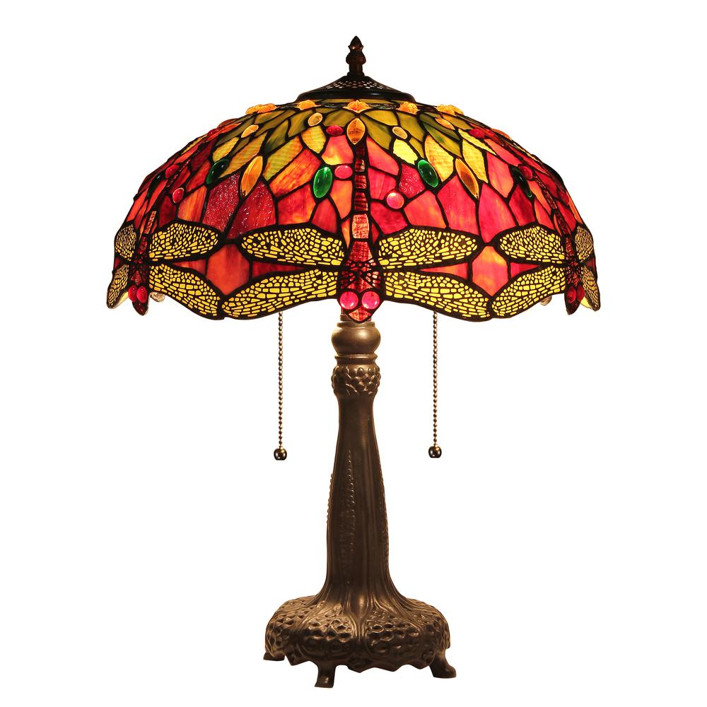 EMPRESS Tiffany-style Dragonfly 2 Light Table Lamp 18" Shade. Picture 1