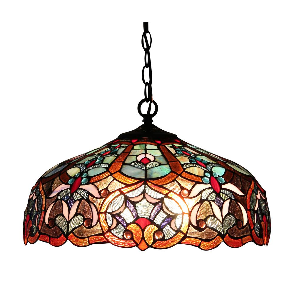 SADIE Tiffany-style 2 Light Victorian Ceiling Pendant Fixture 18" Shade. Picture 1