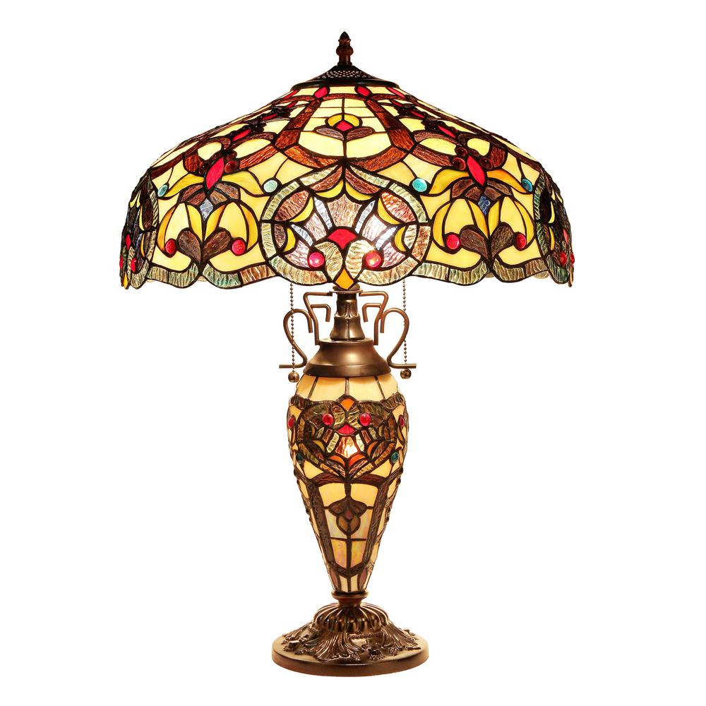 SADIE Tiffany-style 3 Light Victorian Double Lit Table Lamp 18" Shade. Picture 1