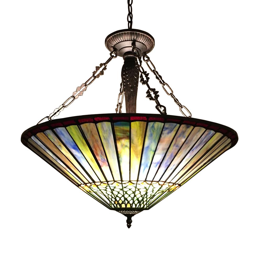 GRACE Tiffany-style Geometric 3 Light Inverted Ceiling Pendant Fixture 22" Shade. Picture 1