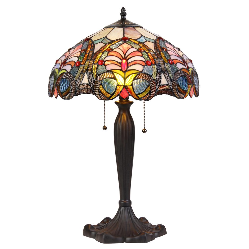 HAZEL Tiffany-style 2 Light Victorian Table Lamp 16" Shade. Picture 1