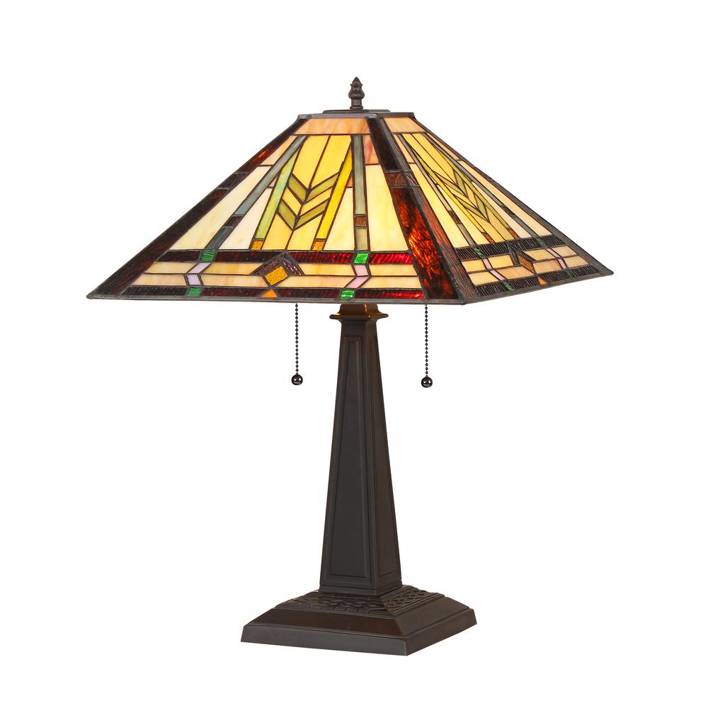 NATHAN Tiffany-style 2 Light Mission Table Lamp 16" Shade. Picture 1