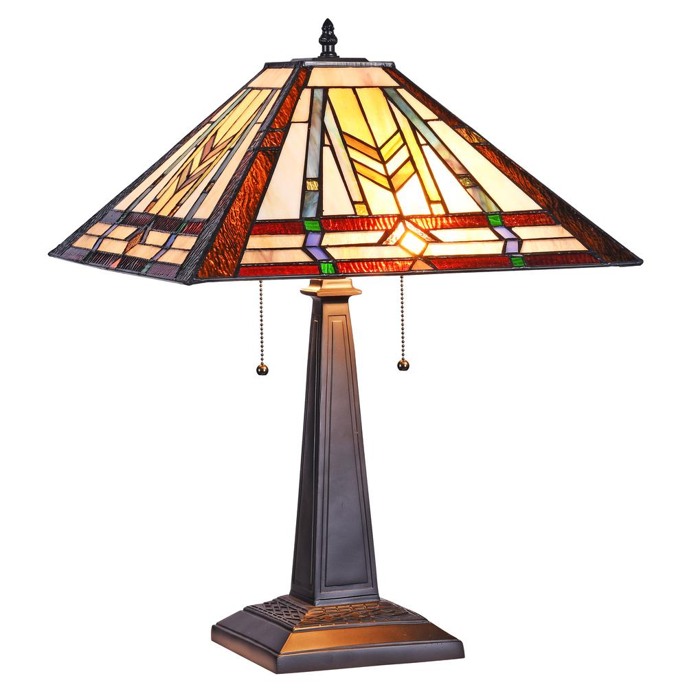 TARBEN Tiffany-style Victorian 2 Light Table Lamp 16" Wide. Picture 1
