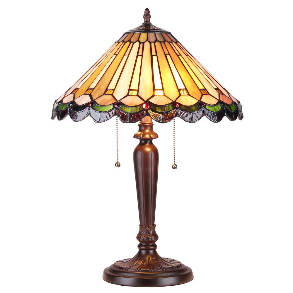 INEZ Tiffany-style 2 Light Mission Table Lamp 16" Shade. Picture 1