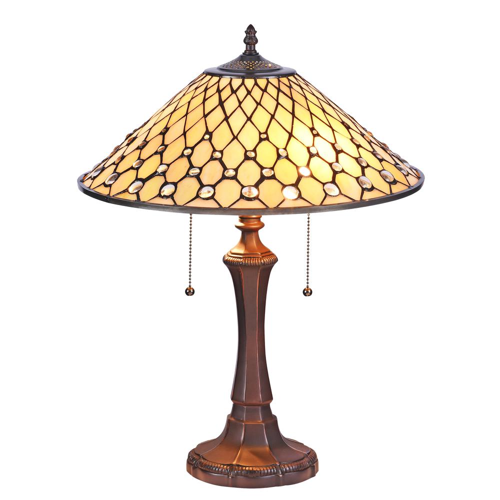 FANNY Tiffany-style Victorian 2 Light Table Lamp 16" Wide. Picture 1