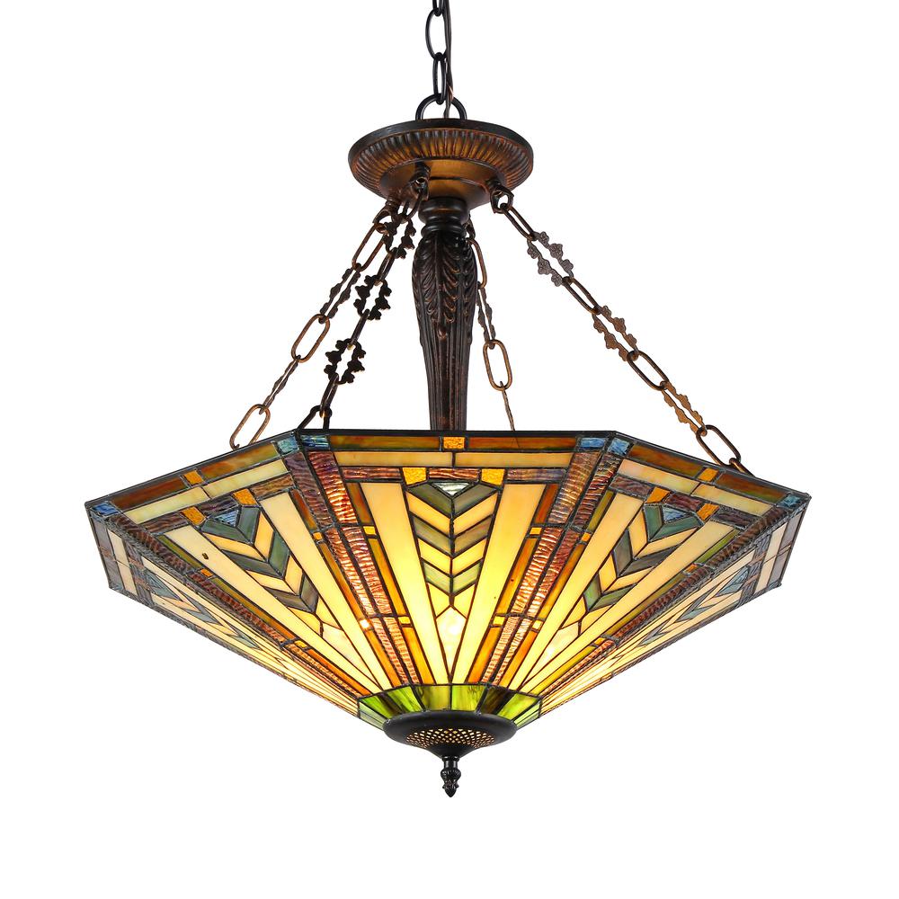 HARRISON Tiffany-style 3 Light Inverted Ceiling Pendant Fixture 25" Shade. Picture 1