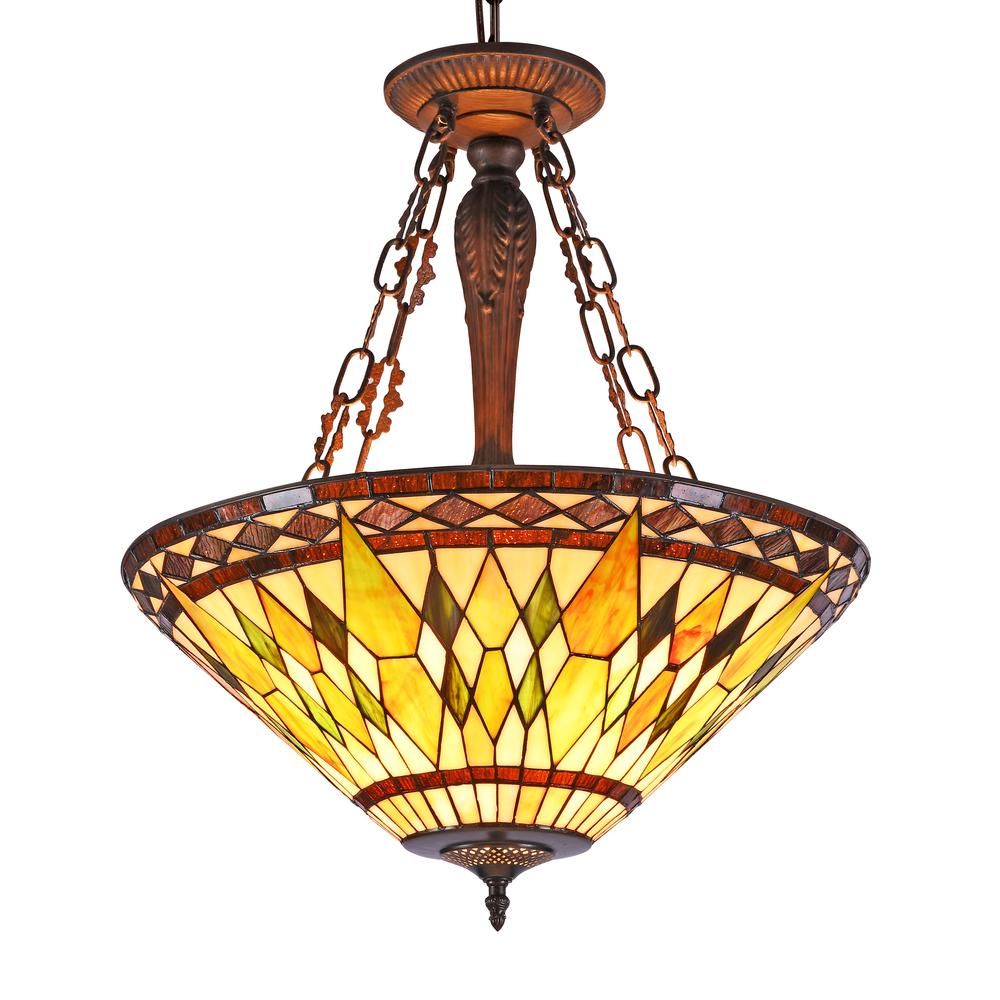 AIKEN Tiffany-style 3 Light Inverted Ceiling Pendant 20" Shade. Picture 1