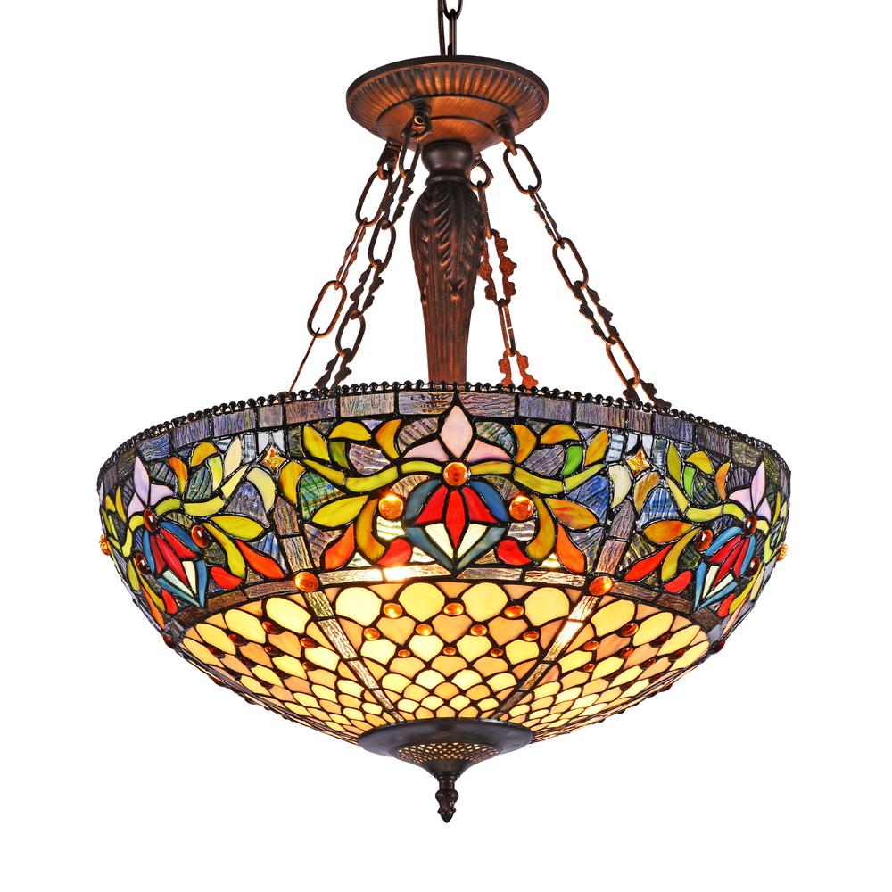 FALLON Tiffany-style 3 Light Inverted Ceiling Pendant 20" Shade. Picture 1