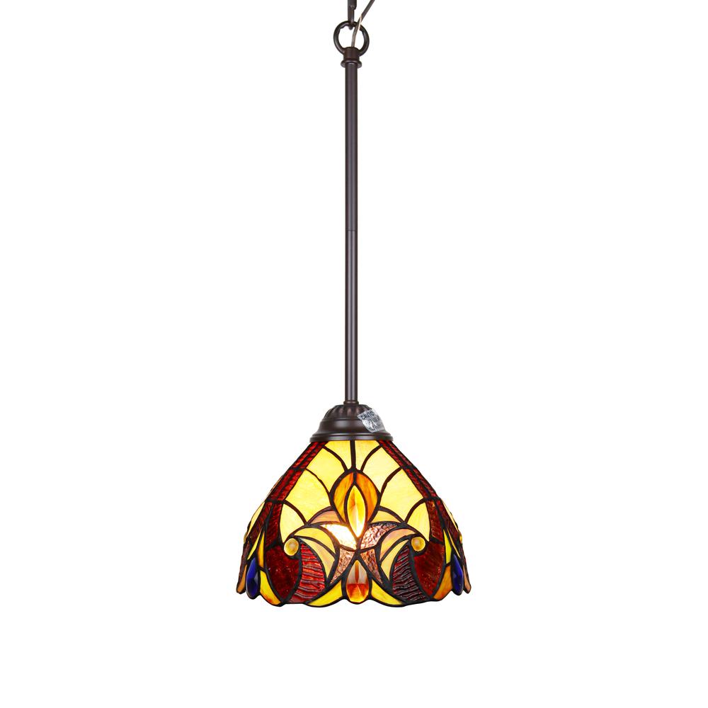 CHLOE Lighting ADIA Victorian Tiffany-Syle Dark Bronze 1 Light Mini Pendant 8" Wide. Picture 1