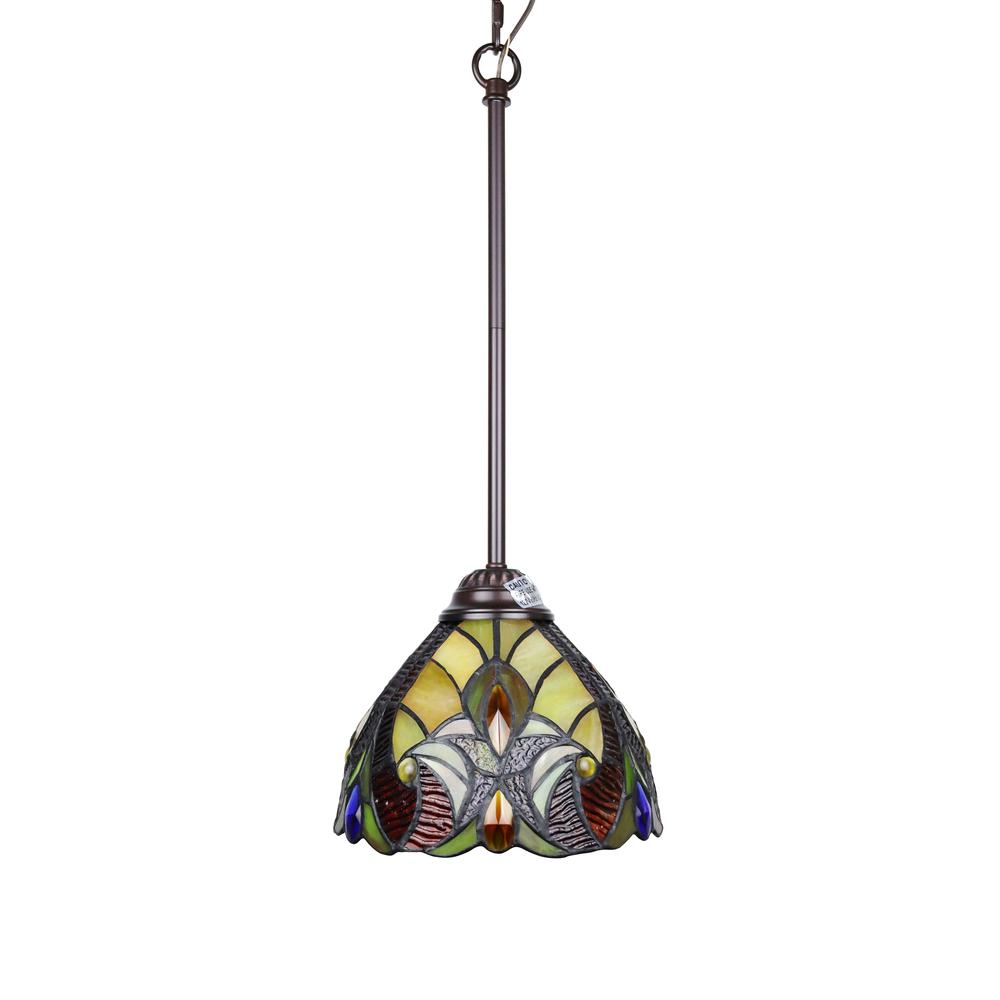 CHLOE Lighting ADIA Victorian Tiffany-Syle Dark Bronze 1 Light Mini Pendant 8" Wide. Picture 3