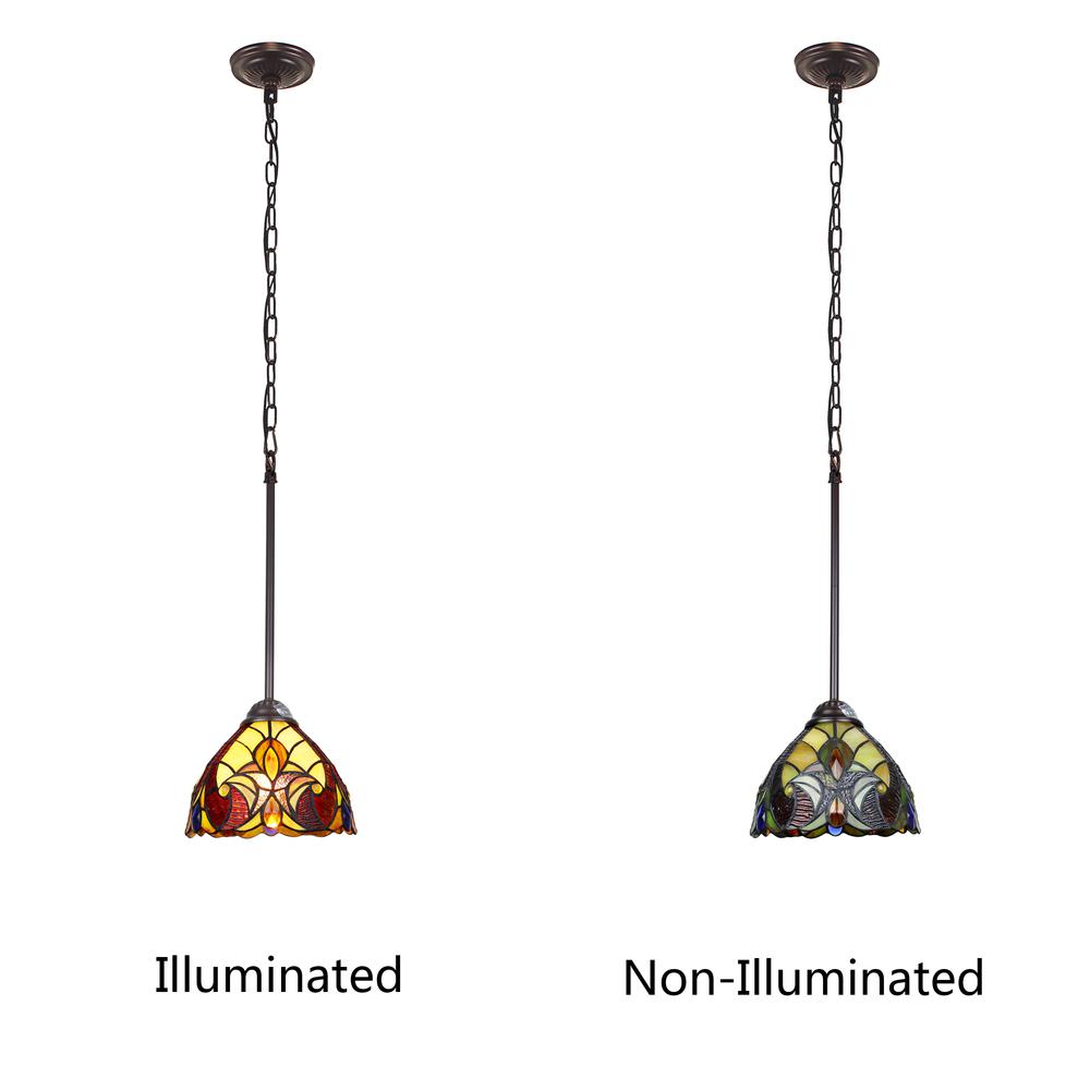 CHLOE Lighting ADIA Victorian Tiffany-Syle Dark Bronze 1 Light Mini Pendant 8" Wide. Picture 2