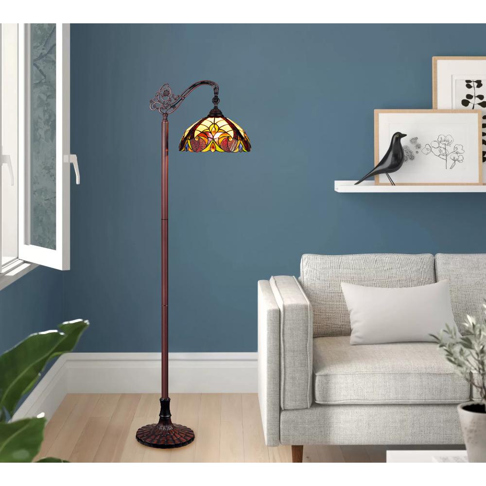 CHLOE Lighting ADIA Tiffany-Style Dark Bronze 1-Light Victorian Reading Floor Lamp 11" Shade. Picture 5