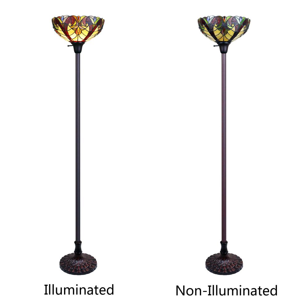 CHLOE Lighting ADIA Tiffany-Style Dark Bronze 1-Light Victorian Torchiere Floor Lamp 14" Shade. Picture 4