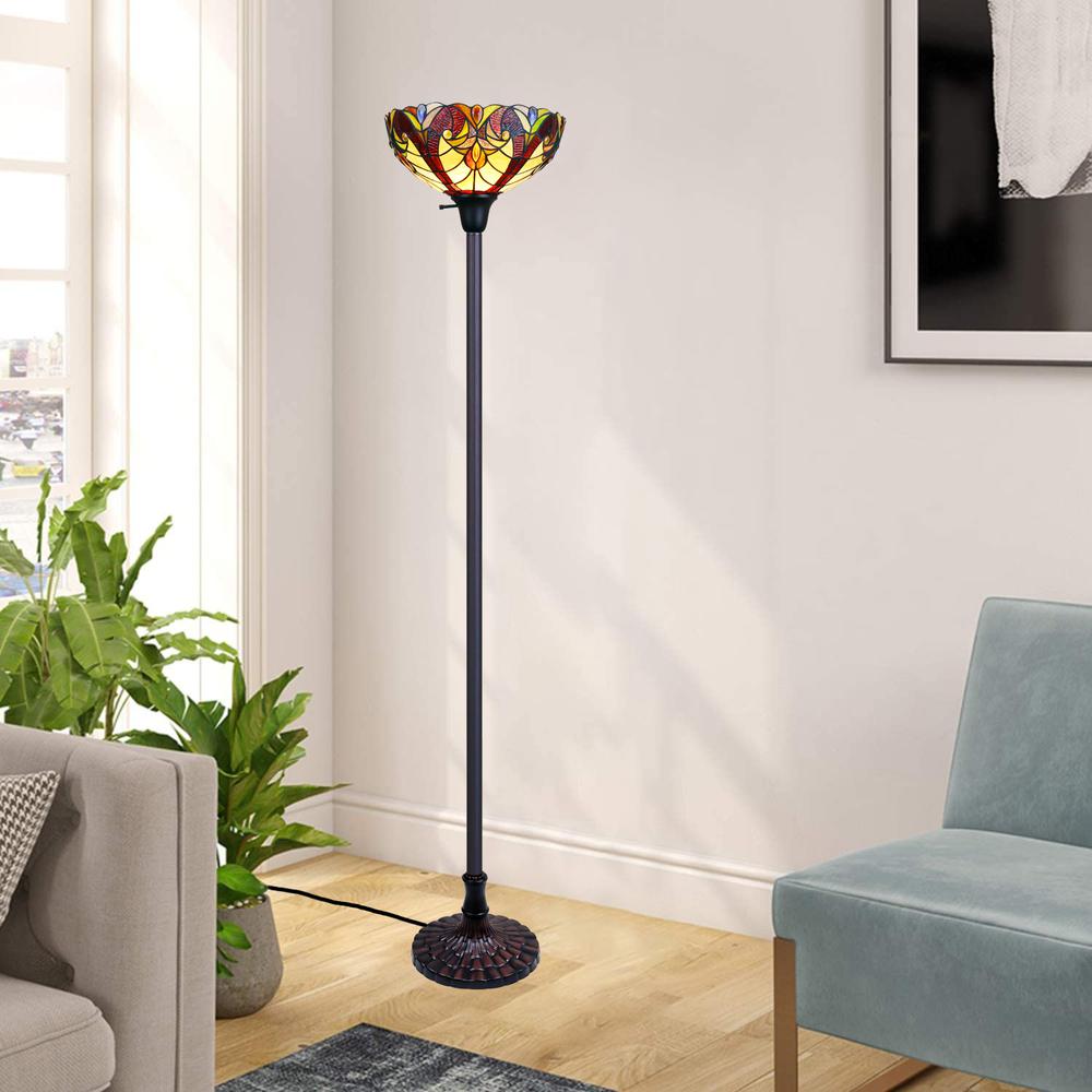 CHLOE Lighting ADIA Tiffany-Style Dark Bronze 1-Light Victorian Torchiere Floor Lamp 14" Shade. Picture 5