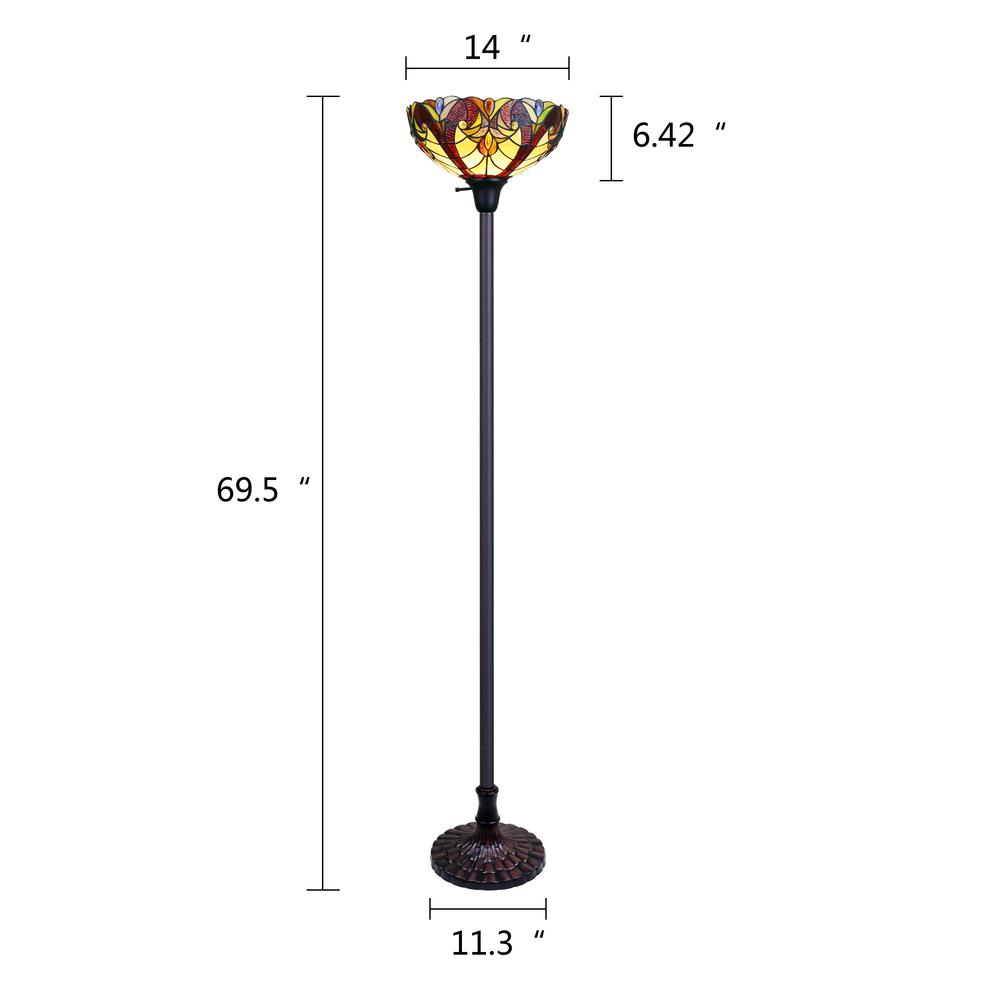 CHLOE Lighting ADIA Tiffany-Style Dark Bronze 1-Light Victorian Torchiere Floor Lamp 14" Shade. Picture 6