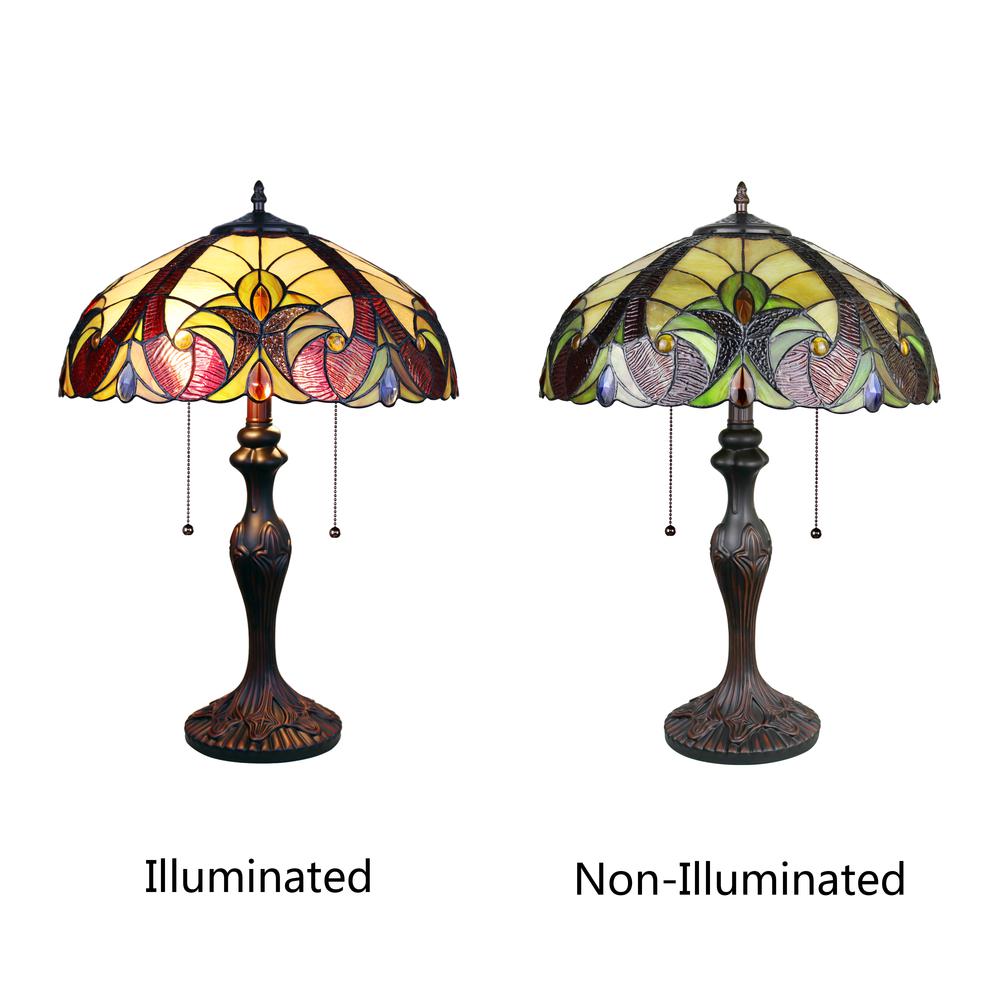 CHLOE Lighting ADIA Victorian Tiffany-Syle Dark Bronze 2 Light Table Lamp 16" Wide. Picture 5