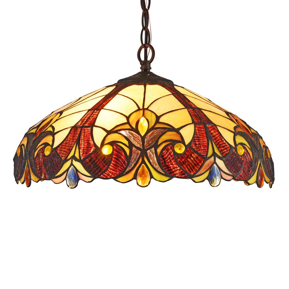 ADIA Tiffany-style 2 Light Hanging Pendant Fixture 18" Shade. Picture 1
