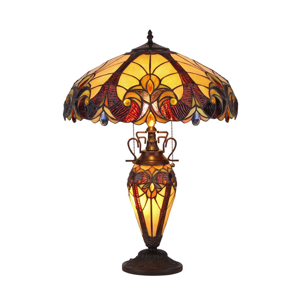 ADIA Tiffany-style 3 Light Victorian Double Lit Table Lamp 18" Shade. Picture 1