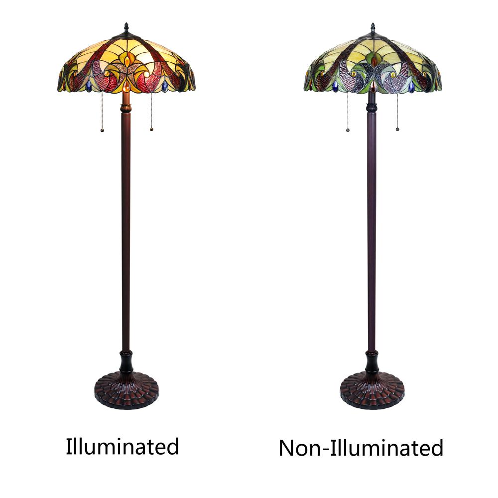 CHLOE Lighting ADIA Tiffany-Style Dark Bronze 2-Light Victorian Floor Lamp 18" Shade. Picture 6