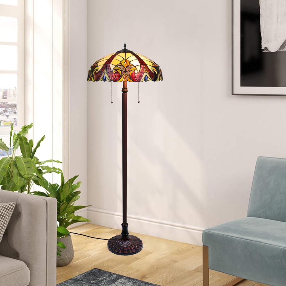 CHLOE Lighting ADIA Tiffany-Style Dark Bronze 2-Light Victorian Floor Lamp 18" Shade. Picture 7