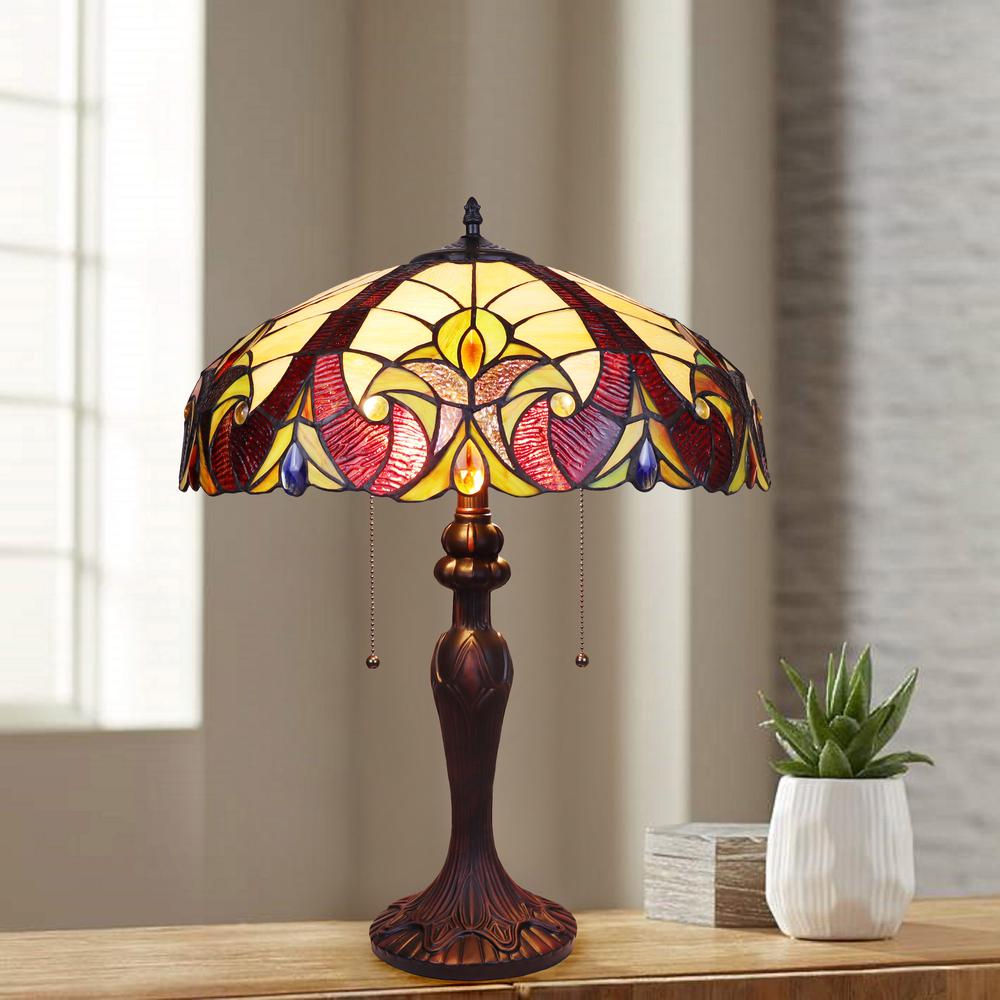 CHLOE Lighting ADIA Victorian Tiffany-Style Dark Bronze 2 Light Table Lamp 18" Wide. Picture 7