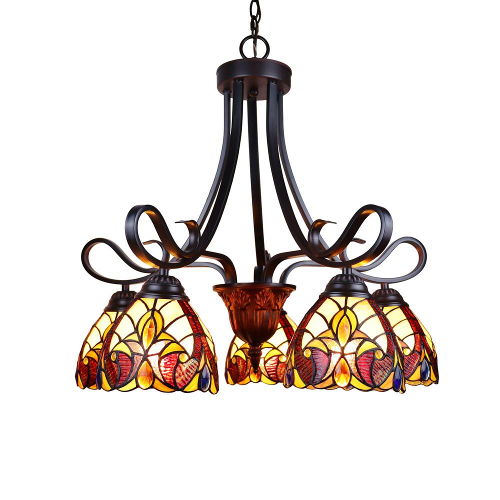 CHLOE Lighting ADIA Victorian Tiffany-Style Dark Bronze 5 Light Large Chandelier 24" Wide. Picture 1