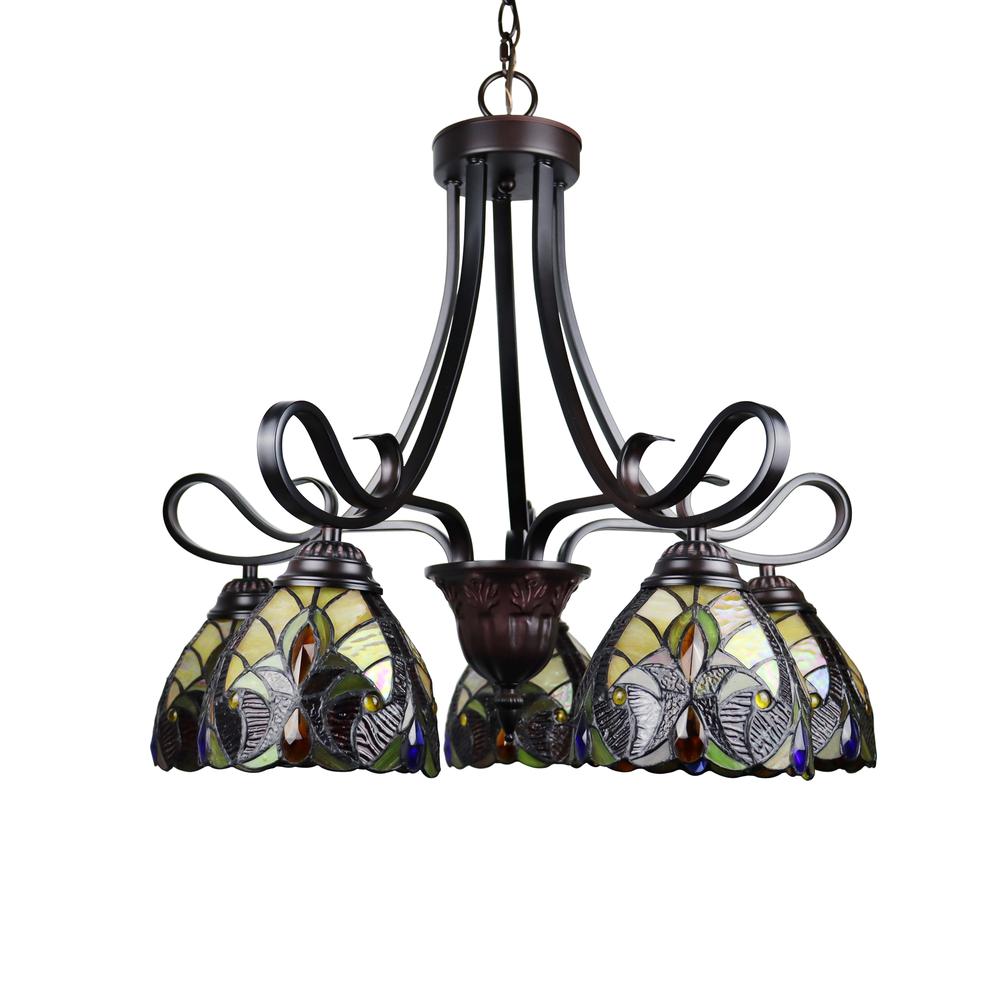 CHLOE Lighting ADIA Victorian Tiffany-Style Dark Bronze 5 Light Large Chandelier 24" Wide. Picture 2