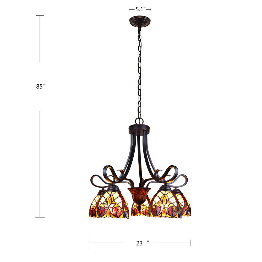 CHLOE Lighting ADIA Victorian Tiffany-Style Dark Bronze 5 Light Large Chandelier 24" Wide. Picture 6