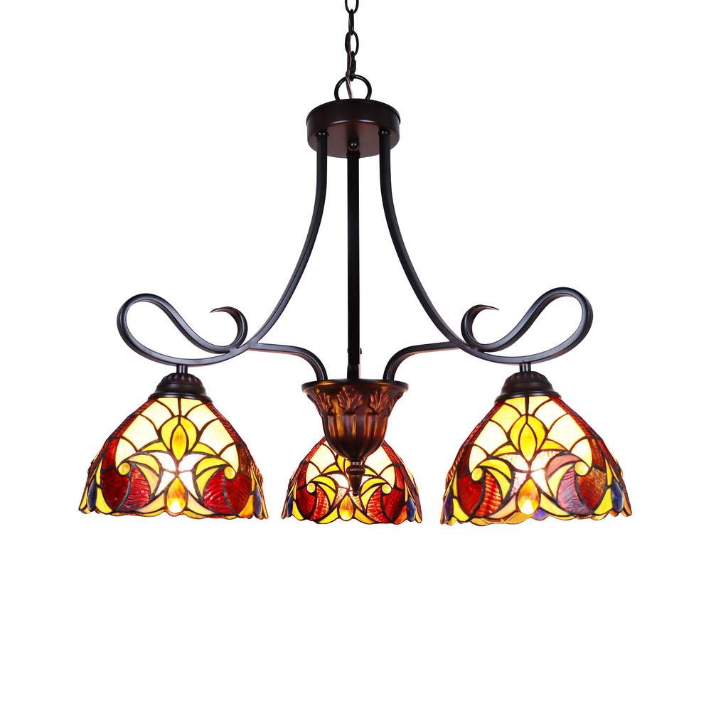 CHLOE Lighting ADIA Victorian Tiffany-Style Dark Bronze 3 Light Mini Chandelier 25" Wide. Picture 1