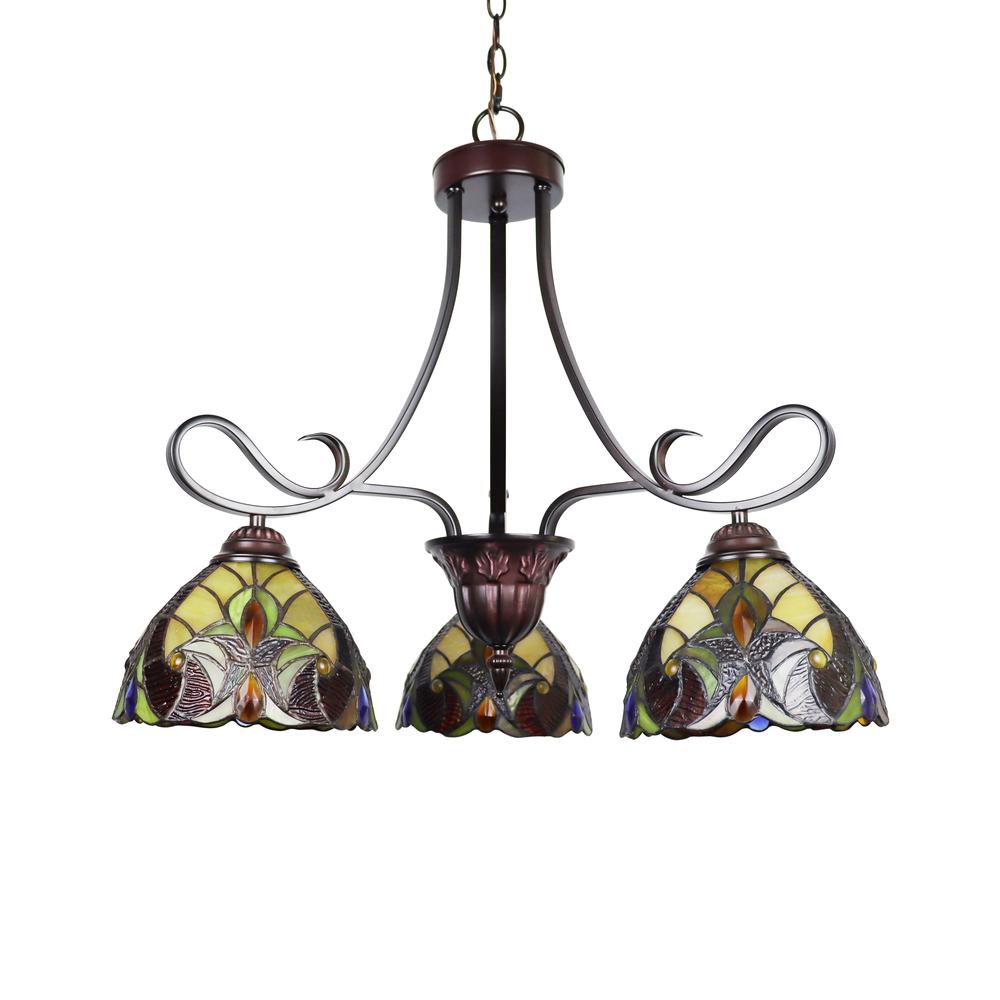 CHLOE Lighting ADIA Victorian Tiffany-Style Dark Bronze 3 Light Mini Chandelier 25" Wide. Picture 2