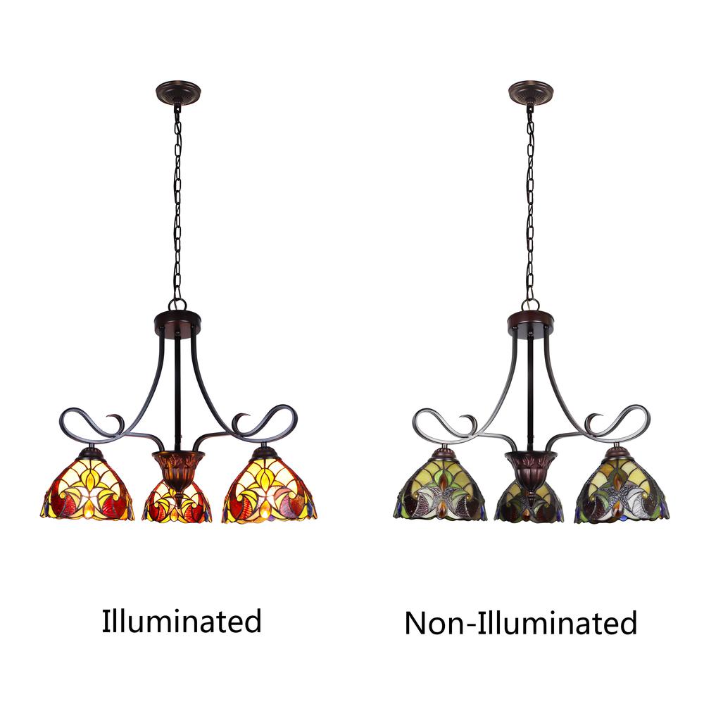 CHLOE Lighting ADIA Victorian Tiffany-Style Dark Bronze 3 Light Mini Chandelier 25" Wide. Picture 3