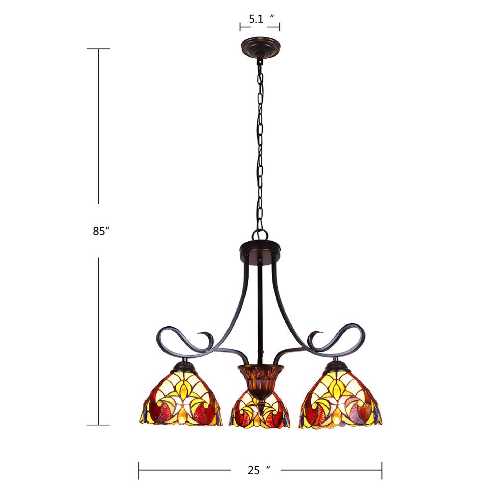 CHLOE Lighting ADIA Victorian Tiffany-Style Dark Bronze 3 Light Mini Chandelier 25" Wide. Picture 6
