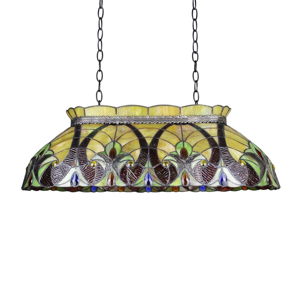 CHLOE Lighting ADIA Victorian Tiffany-Style Dark Bronze 3 Light Island Pendant 28" Wide. Picture 1