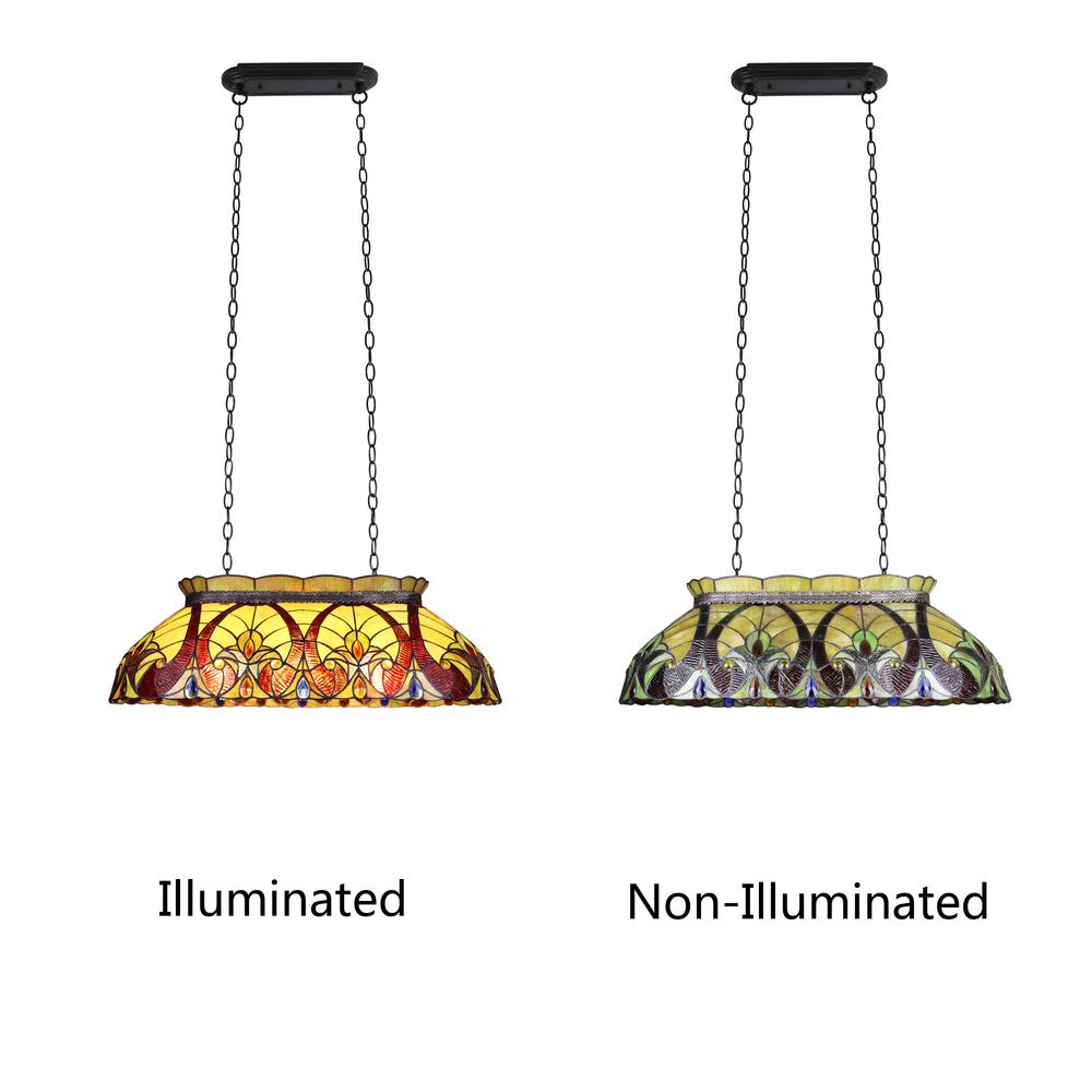 CHLOE Lighting ADIA Victorian Tiffany-Style Dark Bronze 3 Light Island Pendant 28" Wide. Picture 3