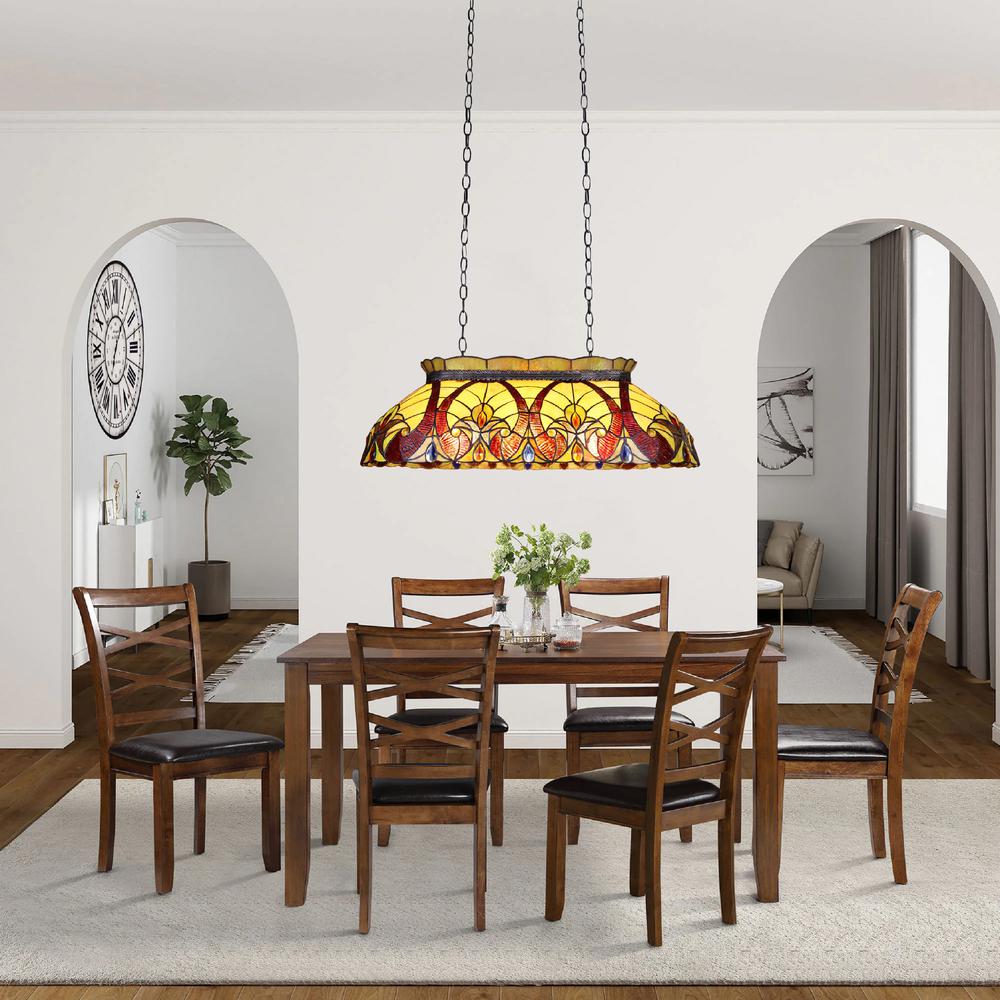 CHLOE Lighting ADIA Victorian Tiffany-Style Dark Bronze 3 Light Island Pendant 28" Wide. Picture 4