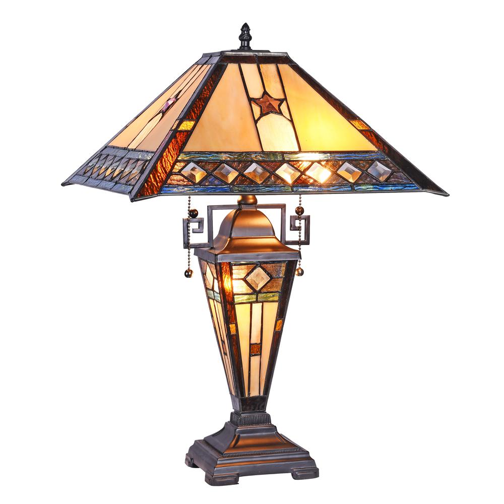 TRISTAN Tiffany-style 1 Light Double Lit Table Lamp 16" Wide. Picture 1