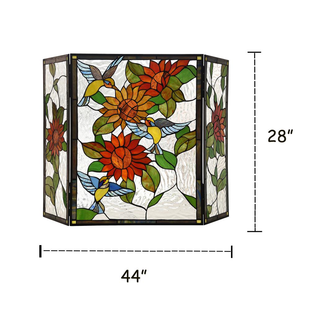 CHLOE Lighting SUNFLOWER Tiffany-style 3pcs Folding Floral Fireplace Screen 44" Wide. Picture 4